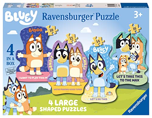Ravensburger Bluey 4 Large Shaped Jigsaw Puzzles for Kids Age 3 Years and Up - 10 12 14 and 16 Pieces - Gifts for Kids
