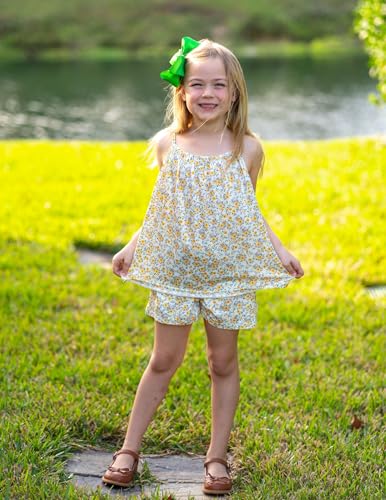 Image of Arshiner Toddler Kids Summer Clothes 2 Piece Tank Top and Shorts Set | Girl Summer Clothes 2 Piece Loose Spaghetti Strap Tank Top and Short Set Kids Clothing Sets with Pockets