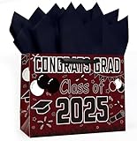 MUNILAIL Bolsa de regalo de graduación de 13 pulgadas, bolsa de regalo de papel granate 2025 con papel de seda para graduados de escuela secundaria, decoración de fiesta de graduación 2025