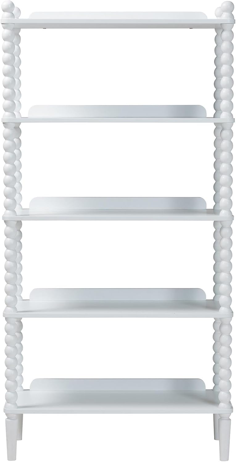 Baxton Studio Lucera Bobbin Display Shelf - 5-Tier Open Frame Vertical Bookcase with Spindle Posts for Living Room or Office, White