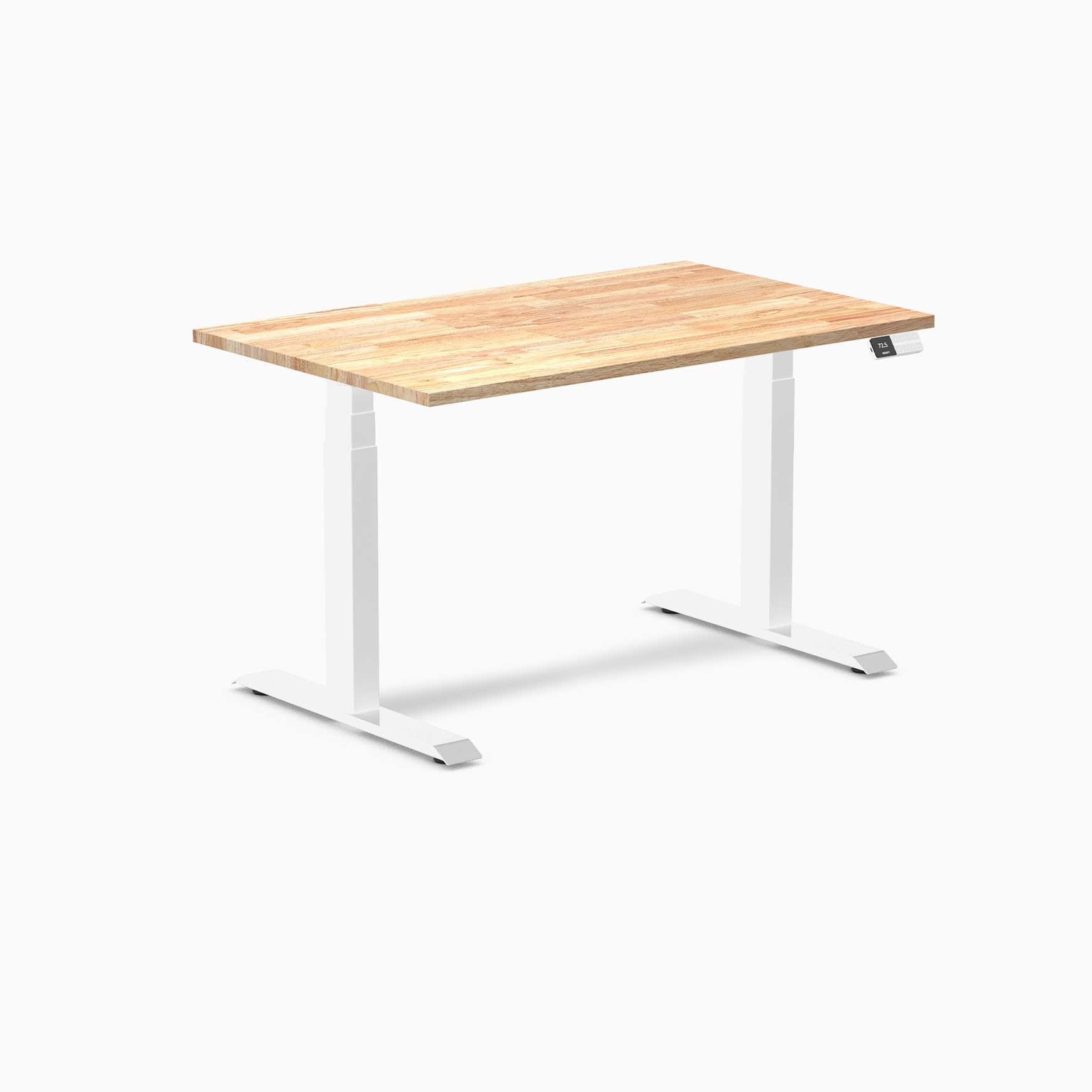 Desky Dual Rubberwood Sit Stand Desk Natural Timber 48" White