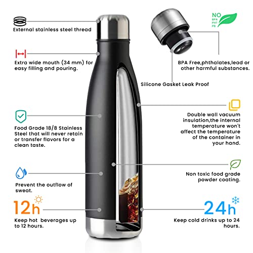 Meway 17Oz Sport Water Bottle Vacuum Insulated Stainless Steel Sport Water Bottle Leak-Proof Double Wall Cola Shape Water Bottle,Keep Drinks Hot & Cold (Colorful，12 Pack) #TOP1