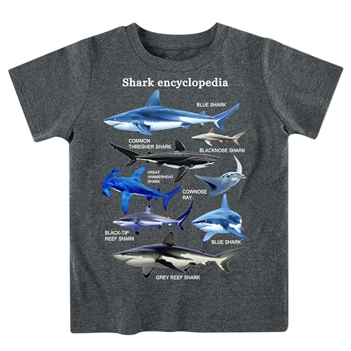 Toddler Boys Shark Short Sleeve Shirt Summer Graphice Cotton T-Shirt Tops Tees for 3-7 Years