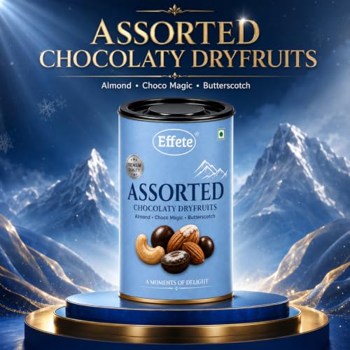 Image of Effete Choco Coated Assorted Chocolate Dryfruits Can (Almond, Butter Scotch, Choco Magic) - 96gm, Chocolaty Dryfruits, Assorted Dryfruits chocolates packet, chocolates gift pack, chocolate box