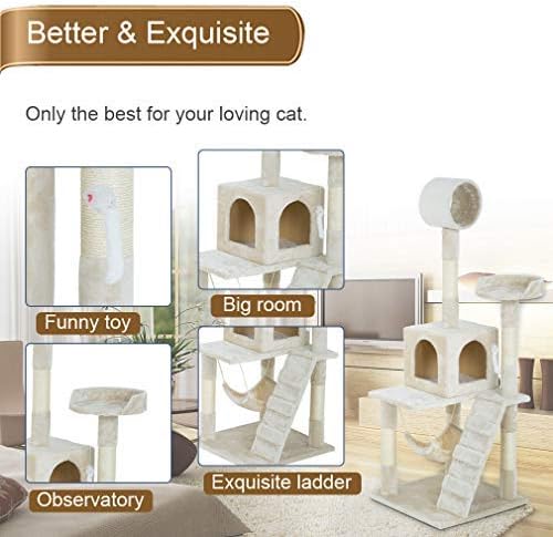 Cat Tree Tower Plush Indoor Multi-Level Cat Condo with Hammock and Scratching Post,55"
