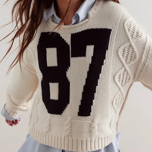 Women's '87' Graphic Knit Sweater - Oversized and Textured Design for Streetwear2
