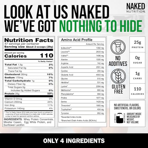 Image of NAKED Protein Powder Blend - Whey, Casein and Egg Protein, Only 4 Ingredients, Non-GMO, No Soy, Gluten Free, No Artificial Sweeteners, Flavors Or Colors, Keto and Paleo Friendly - 3 LB