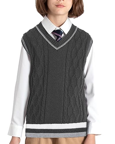 Image of JSTEX Boys Sweater Vest 100% Cotton Kids Uniform Vest V-Neck Sleeveless Knit Pullover for Boy Girls Toddler Size 4-14