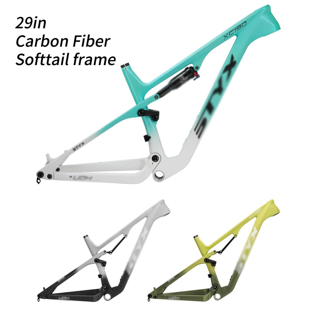 KLWEKJSD 29er Soft Tail Suspension Frame Disc Brake Mountain Bikes Frame Thru Axle 12 * 148mm Carbon Fiber DH/XC Frame Internal Routing BSA73 (Color : Black Gray, Size : 29'')