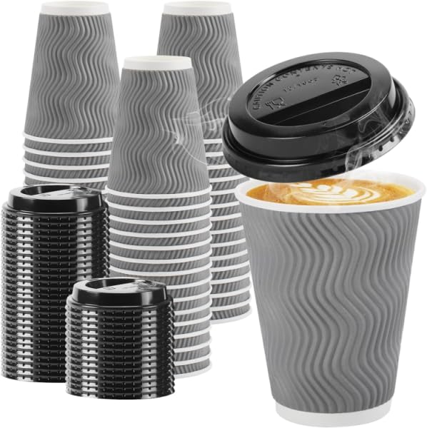 Sowoc 50 Pack - 16 oz Insulated Disposable Coffee Cups with Lids and ...