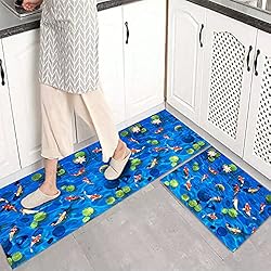 Juego De Alfombrillas Antideslizantes Absorbentes De Cocina - Alfombra Rectangular Estanque Estanque Lotus Koi Estampado Suave Alfombrilla De Confort, Funky Decoración Del Hogar Dormitorio Baño Bal