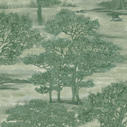 Tempaper Green Forest Toile Removable Peel and Stick Wallpaper, 20.5 in X 16.5 ft, Made in The USA