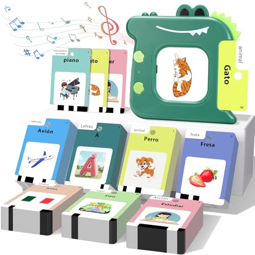 420 sprechende Lernkarten Montessori Spanisch-Flashcard-Set Mit Soundfunktion Lernspielzeug für Kinder Lernen im Vorschulalter Enthält 10 französische Lieder