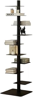 超薄型 9段 本棚 ブックタワー 大容量 隙間収納 オープンシェルフ 棚板 多機能収納棚ディスプレイ小スペースコーナー棚組み立て簡単 オフィス キッチン収納 リビング 自宅 書斎 (ブラック) [並行輸入品]