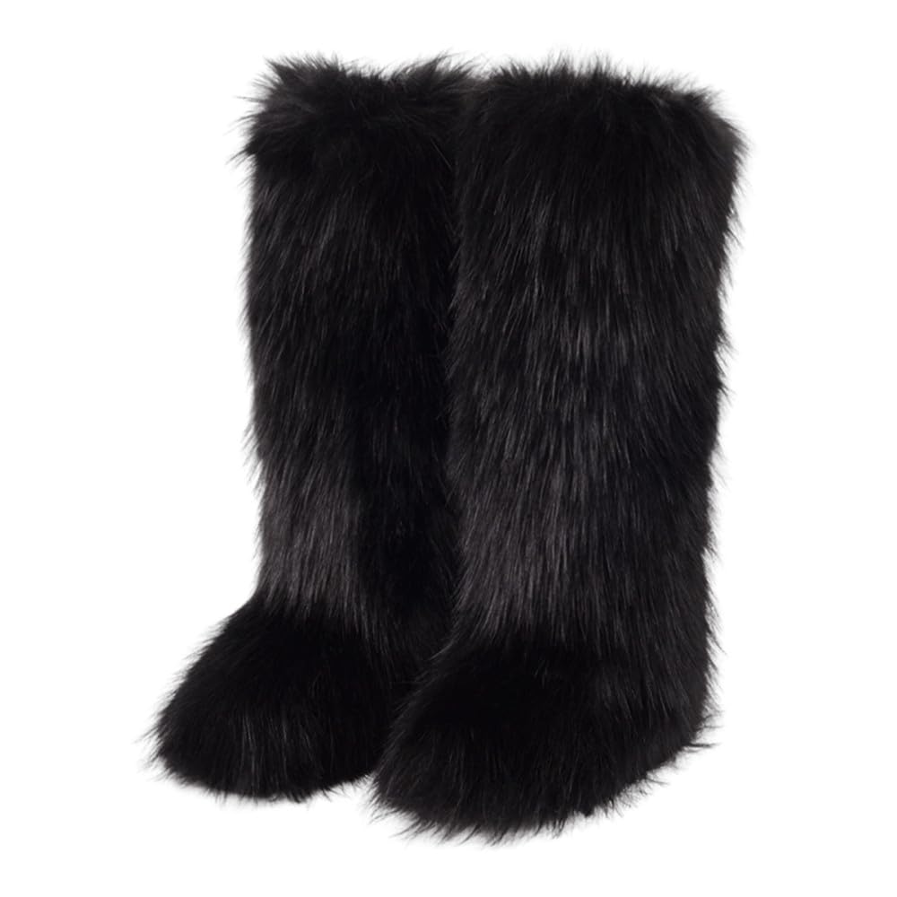 Women's Faux Fur Boots Fuzzy Fluffy Snow Boots Winter Boots Plush Warm Comfortable Knee-High Outdoor Indoor Flat Shoes