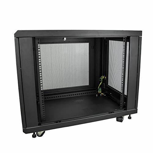 Image of StarTech 12U 19in Enclosed 4-Post Server Cabinet, 29in Deep, 992lb /450kg | EIA-310 compliant, Casters and leveling feet, 1U fixed shelf, 27.8in high, 75cm mount depth, 10ft tie