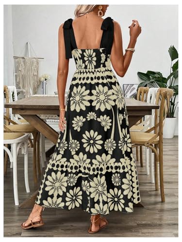 Image of Floerns Women's Vintage Sleeveless Tie Shoulder Sundress Floral Print Cami Maxi Dress