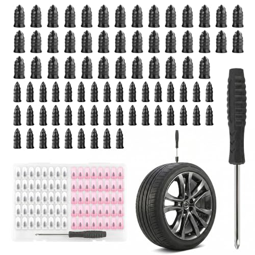 Image of 80 Pcs Tire Repair Rubber Nails,Vacuum Tire Repair Kits Spiral Rubber Screws,Fast Self-Service Tire Repair Tools kits for Car Motorcycle Bike Truck,tire plug kit (40 S+40 L)