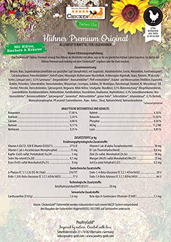 WachtelGold hühnergold Hühner Premium Futter 2x10kg - ohne Gentechnik - mit Kräutern, Gemüse & Grit