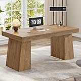 UPOSOJA 55.9 in Executive Desk with Power Outlets, Modern Home Office Desk with Storage Cabinet, Wood Computer Desk Business Workstation Desk Conference Table, Oak (Storage Cabinet)