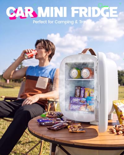 Image of FANSEXPERT Mini Fridge for Bedroom, 4 Liter /6 Cans Skin Care Fridge Small Refrigerator, AC /DC Portable Mini Cooler & Warmer, Small Cosmetic Fridge for Camping, Dorm, Office, Car (White)