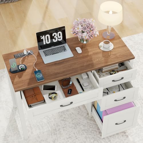 Image of Farmhouse 47 inch Executive Desk, Computer Desk with File Drawer, Off White