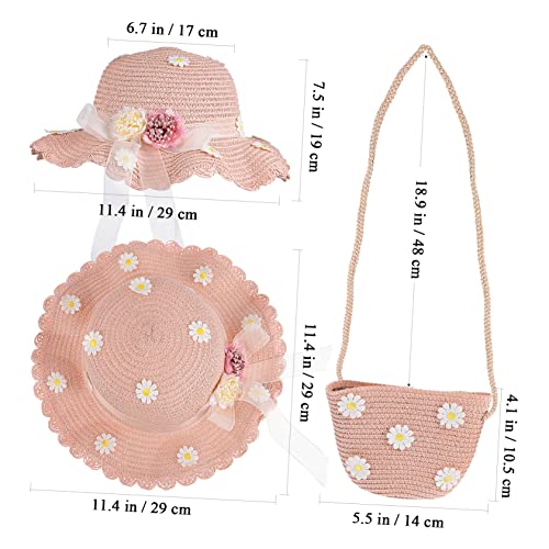 Girl Straw Hat and Crossbody Bag Lightweight Breathable Accessory for Girls for Beach Travel and Outdoor Fun Pink2