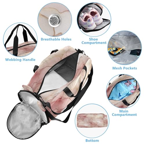 Marble Texture Youth Sports & Travel Duffle Bag with Shoe Compartment,Waterproof Gym Bag for Girls and Boys (Overnight Essentials Organizer)4