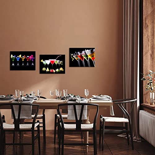 Yeilnm 3 Piece Kitchen Wall Art Colorful Wine Pictures Cocktail Alcohol Glass Painting Print On Canvas For Bar Dining Room Restaurant Wall Decoration Framed Ready To Hang #TOP2