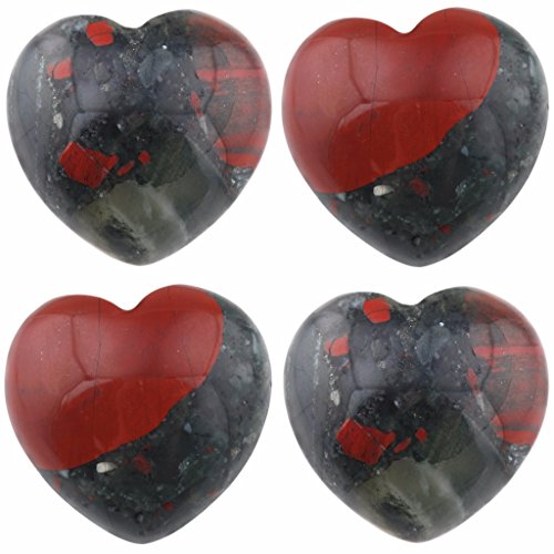 rockcloud 4PCS 0.8" Africa Bloodstone Heart Love Stone Healing Crystal