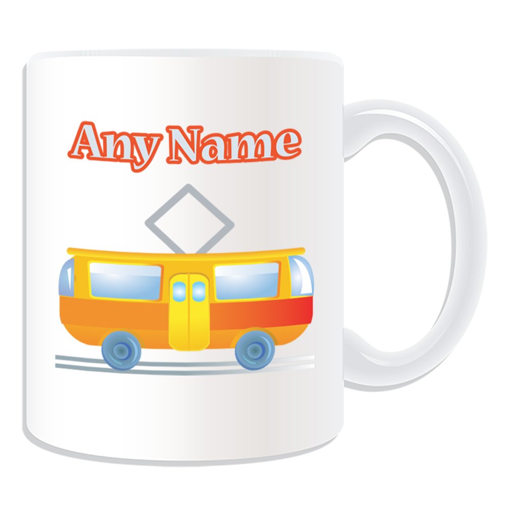 Personalised Gift - City Tram Mug (Transport Design Theme, White) - Any Name / Message on Your Unique - Driver Vehicle Automobile Public Trolley Track Railway Metrolink Metro Underground London Tube Train Subway