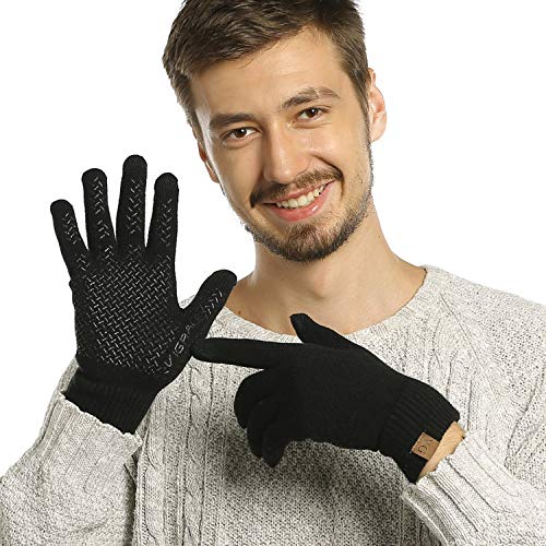 Winter Touchscreen Gloves for Men & Women 3 Fingers Dual-layer Touch Screen Warm Lined Anti-Slip Knit Texting Glove, Black, Medium