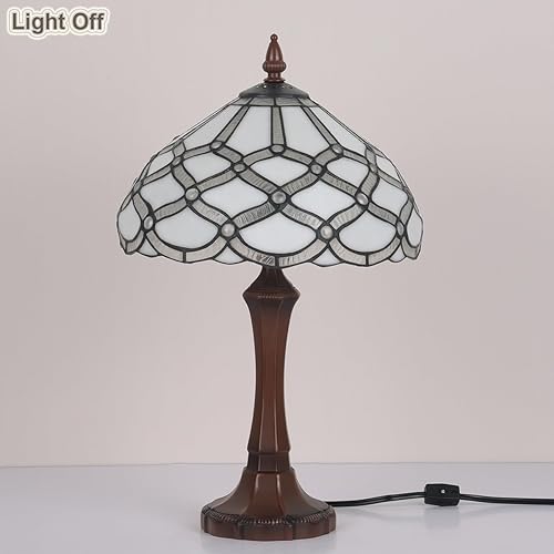 Miniatura 9 de Lámpara de mesa Tiffany, luz de mesa de vidrieras blancas, lámpara de escritorio de tamaño mediano, estilo antiguo, lámpara de lectura vintage para