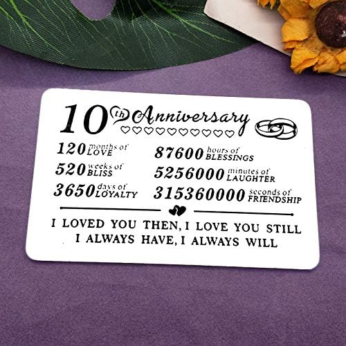 Anniversary Card Gifts for Him Her 10 Year Anniversary Metal Wallet Insert Card 10th Anniversary Wedding Gift 10th Wedding Gift for Husband Wife Couple Gift for Boyfriend Girlfriend