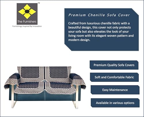 Image of Premium Chenille Woven Anti-Slip 2 Seater Sofa Cover with Arm Rest | L-Shape Sofa Seat Protector for Living Room | Durable & Stylish Slipcover - Navy Blue - 3D