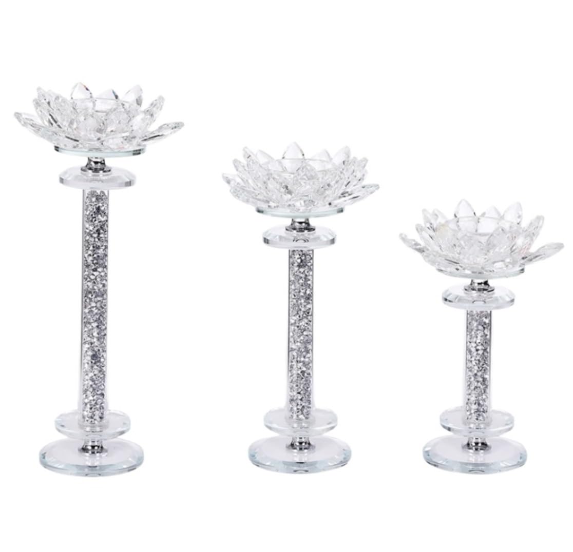 Kerzenständer-Set aus Glas, 3-teilig, Kristall