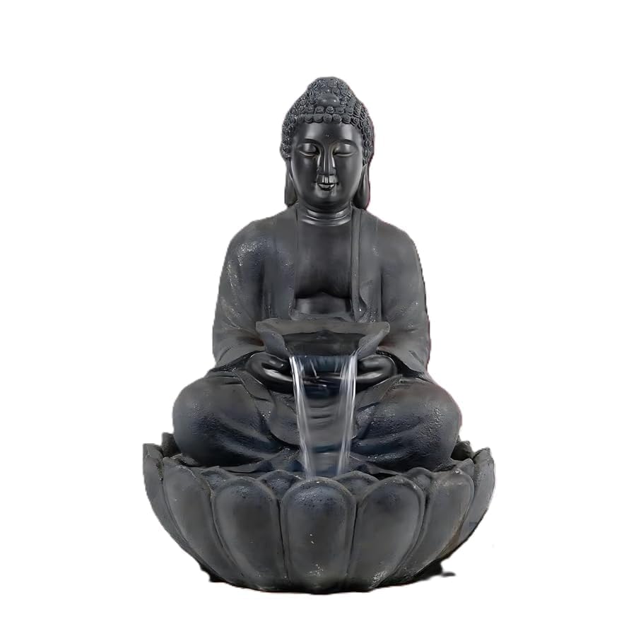 Art Mania 3 Feet Large Kamal Buddha Water Fountain|Led Lighting with Motor|Outdoor/Indoor/Garden Water Fountain|Buddha Fountain for Home Decor|3 Feet Large (Grey)-image-17