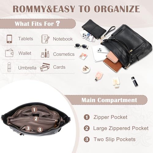 Hobo Bags for Women, Vegan PU Leather Shoulder Bag Ladies Handbag Set Crssbody Tote Bag with Two Detachable Shoulder Straps for Work Travel - Image 4