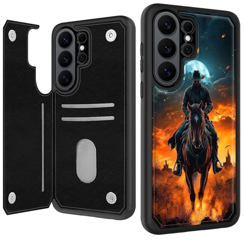 GYSYZJDH for Samsung Galaxy S25 Ultra Case Wallet, Man Riding Horse Design PU Leather Flip Cover with Card Holder, Kickstand & Magnetic Closure, Shockproof Protection
