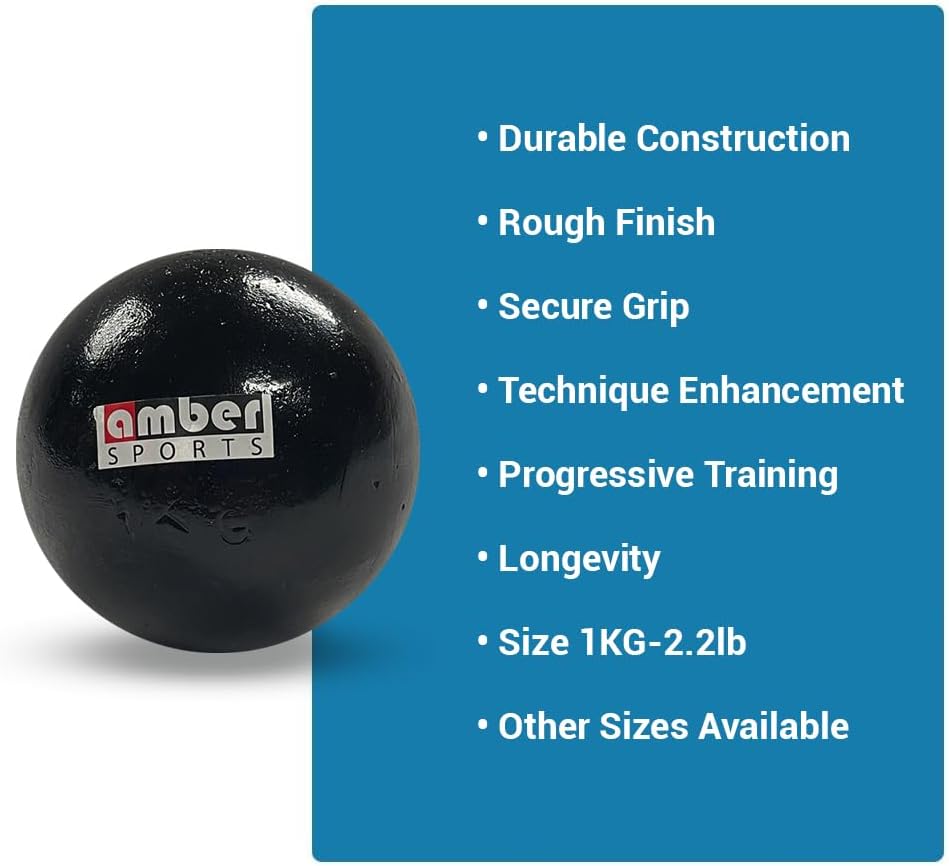 Amber Athletic Gear Cast Iron Shot Put Weights 1kg - 7.25kg (2.20lb - 16lb) - Ideal for Track & Field Training - Color May Vary (1 kg/2.20 lbs)