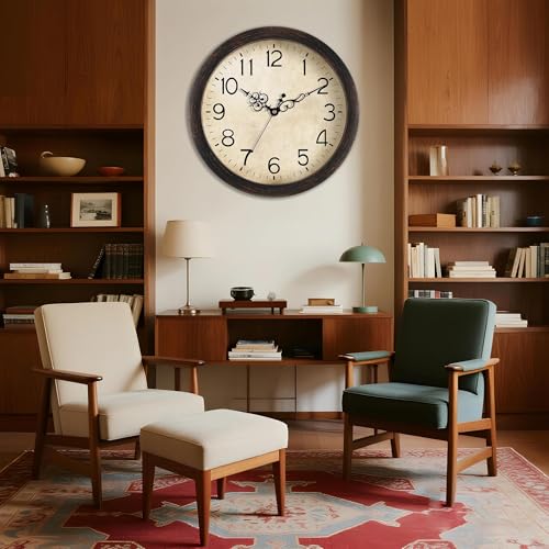 Image of KECYET Wall Clock, Vintage Wall Clocks Battery Operated Quartz Silent Non-Ticking 16 Inch Retro Rustic Style Clock Decorative for Kitchen,Bathroom Home Office (Bronze)