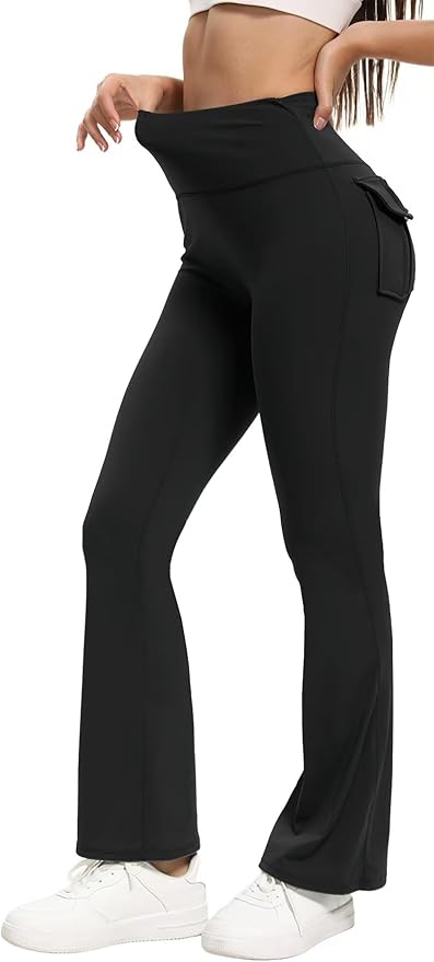 Women's Flare Leggings with Pockets: High Waisted Yoga Pants