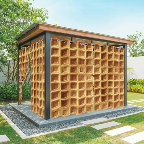1 Panel Outdoor Curtains for Patio Waterproof 54"x95" Golden-Yellow Waffle Cake Weatherproof Privacy Outsides Curtains, Modern Delicious Dessert Grommet Thermal Drapes for Cabana Porch Pergola