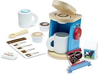 Melissa & Doug Wooden Brew & Serve Coffee Set: Pretend Play Food Set Bundle with 1 Theme Compatible M&D Scratch Fun Mini-Pad (09842)