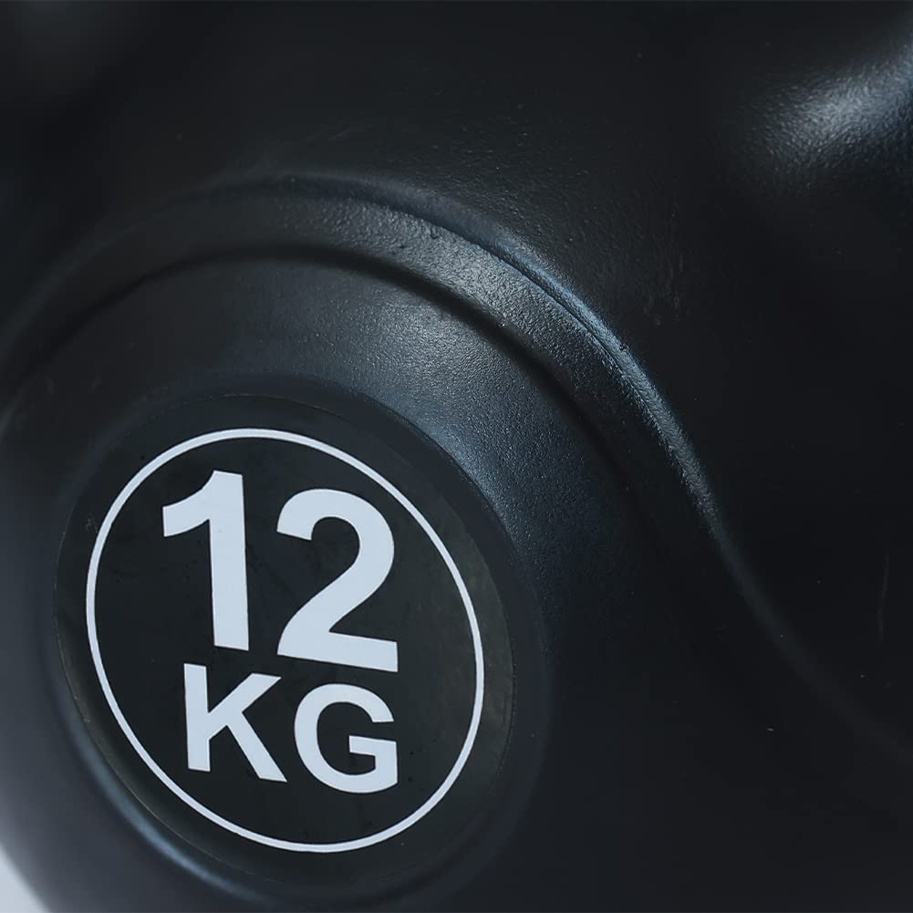 BAKAJI Kettlebell 12 Kg di Peso in PVC e Cemento per Palestra, Fitness, Riabilitazione, Esercizio, Allenamento Forza, Impugnatura Ergonomica Anti-Scivolamento, Fondo Piatto per Maggiore Stabilità