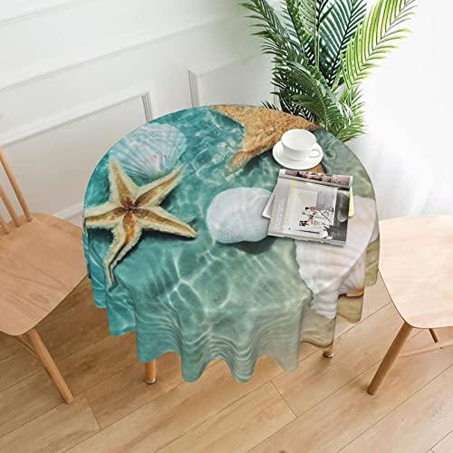 Beach Starfish Shell Round Tablecloth Washable Reusable Decoration Table Cover For Kitchen Party 60" #TOP2