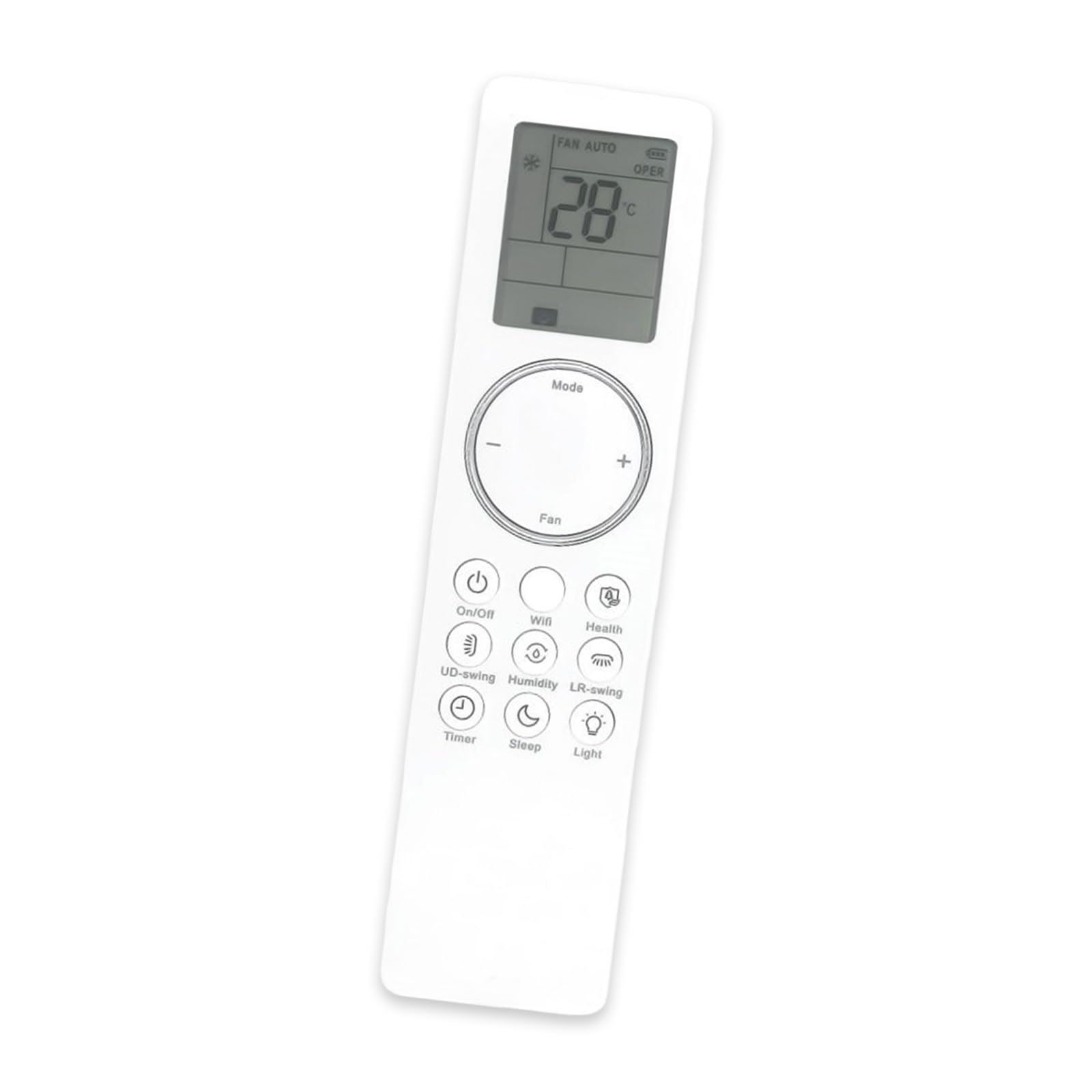 fexxkg Remote Control with LCD Display, White Body, Quick Setup, Button Control for Temperature, Mode, Fan, Swing, Timer, Sleep