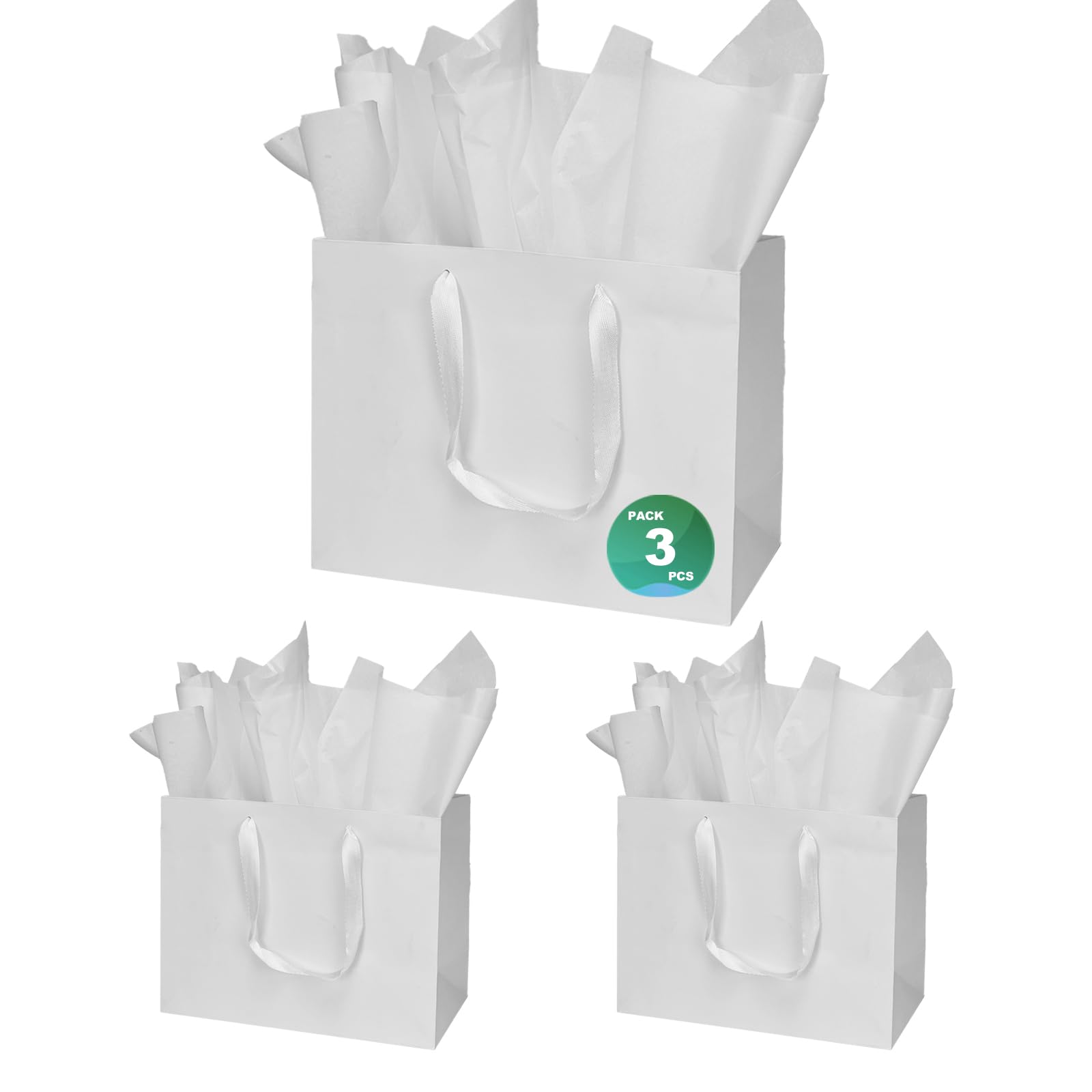 Papertide 3 Pack White Jumbo Gift Bags 40.6×15.2×30.4cm with Tissue Paper — image 1