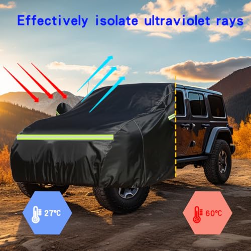 Image of Waterproof Car Cover for Jeep Wrangler 2 Door, All Weather for Jeep Rain Cover for Automobiles, Outdoor Full Exterior for Jeep Covers Fits JK JL YJ TJ