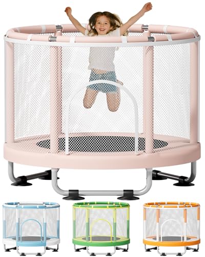 ZCMHAXJ 55" Trampoline for Kids with Enclosure, 440lbs Capacity Indoor & Outdoor Toddler Trampoline, Gifts for Boys & Girls